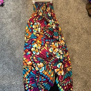 Bright floral print tube maxi dress. SIZE M.